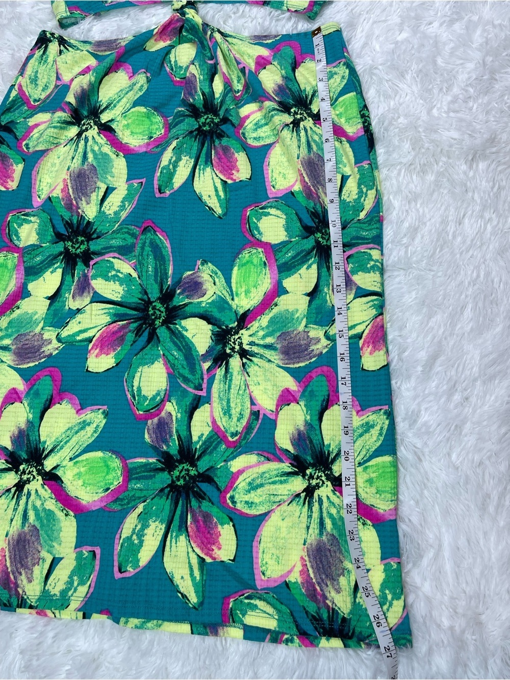 Miken Swim Women’s Tropical Halter Swim Coverup Dress - Teal & Lime Size M NWOT - Picture 4 of 10